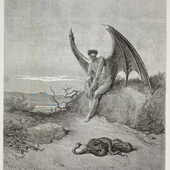 Dore, Paradise Lost, Satan, Illustration, Print, Bookplate, Art, ~ 240707-WH 292 - Picture 1 of 4